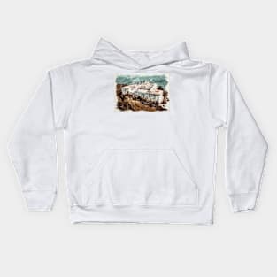 Historic Montecassino Abbey / Mountains of Italy Near Rome / Watercolor Travel Painting Kids Hoodie